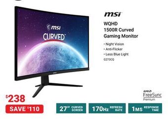 Visions Electronics Msi wqhd 1500r curved gaming monitor offer