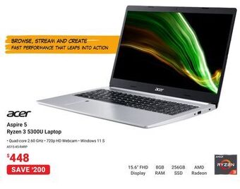 Visions Electronics Acer aspire 5 ryzen 3 5300u laptop offer