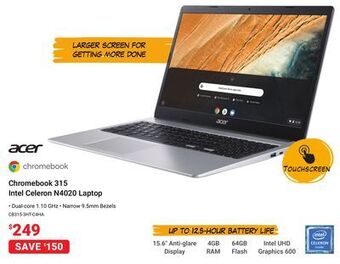 Visions Electronics Acer chromebook 315 intel celeron n4020 laptop offer