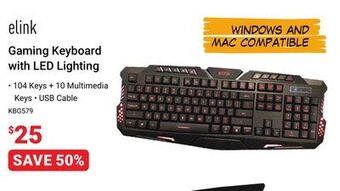 Visions Electronics Elink gaming keyboard with led lighting offer