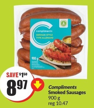 FreshCo Compliments Smoked Sausages 900 g offer