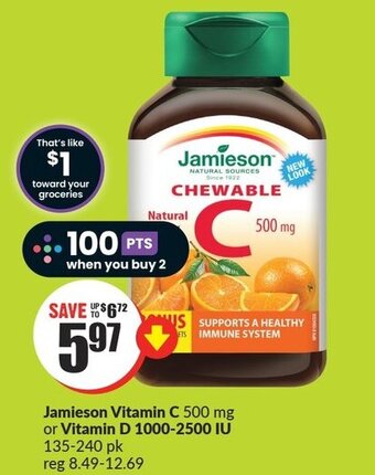 FreshCo Jamieson Vitamin C 500 mg or Vitamin D 1000-2500 IU 135-240 pk offer