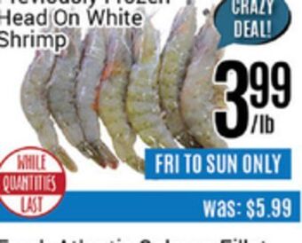 Nations Fresh Foods Previously frozen head on white shrimp offer