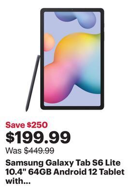 Best Buy Samsung galaxy tab s6 lite 10.4 64gb android 12 tablet with snapdragon 720g 8-core processor - grey offer
