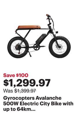 Best Buy Gyrocopters avalanche 500w electric city bike with up to 64km battery range - black offer