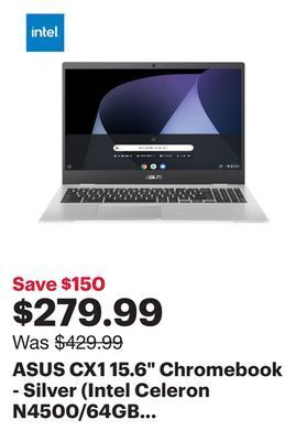 Best Buy Asus cx1 15.6 chromebook - silver (intel celeron n4500/64gb emmc/8gb ram/chrome os) offer