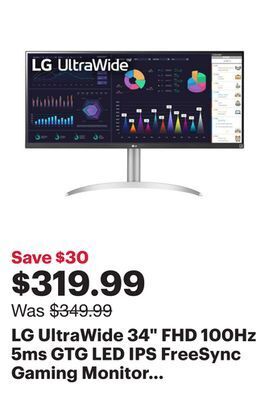 Best Buy Lg ultrawide 34 fhd 100hz 5ms gtg led ips freesync gaming monitor (34wq650-w) - white - only at best buy offer