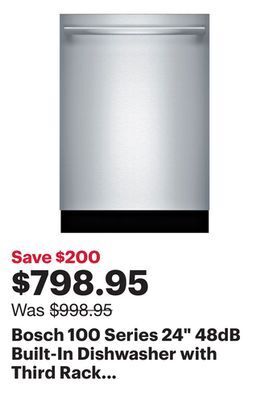 Best Buy Bosch 100 series 24 48db built-in dishwasher with third rack (shxm4ay55n) - stainless steel offer