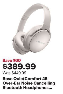 Best Buy Bose quietcomfort 45 over-ear noise cancelling bluetooth headphones - white smoke offer