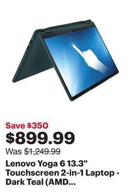 Best Buy Lenovo yoga 6 13.3 touchscreen 2-in-1 laptop - dark teal (amd ryzen 5 7530u/512gb ssd/16gb ram) offer