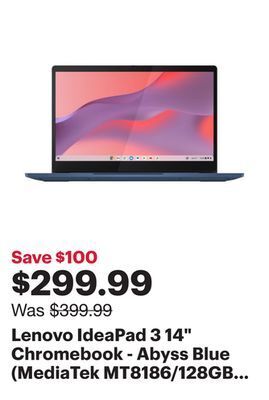 Best Buy Lenovo ideapad 3 14 chromebook - abyss blue (mediatek mt8186/128gb ssd/4gb ram/chrome os) offer