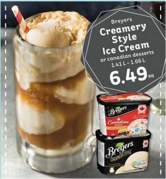 Market Place IGA Breyers Creamery Style Ice Cream or canadian desserts 1,41 L - 1,66 L offer