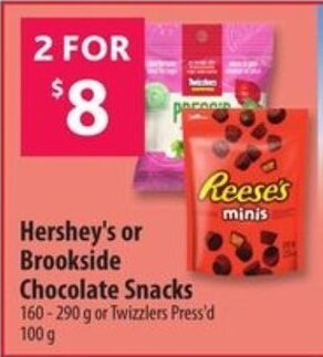 Co-op Hershey's or Brookside Chocolate Snacks 160 - 290 g or Twizzlers Press'd 100 g offer