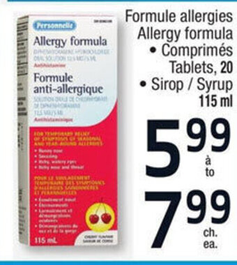 Jean Coutu Allergy formula Tablets, 20 / Syrup 115ml offer