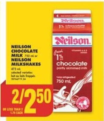 No Frills NEILSON CHOCOLATE MILK 750mL or NEILSON MILKSHAKES 473 mL offer