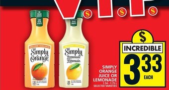 Food Basics SIMPLY ORANGE JUICE OR LEMONADE offer