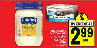 Food Basics HELLMANN'S MAYONNAISE 455 mL CLOVER LEAF ALBACORE TUNA 170 G offer