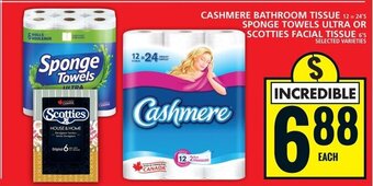 Food Basics CASHMERE BATHROOM TISSUE 12 - 24'S SPONGE TOWELS ULTRA OR SCOTTIES FACIAL TISSUE 6'S offer