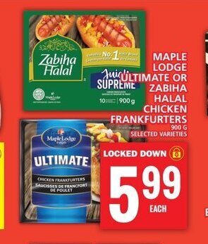 Food Basics MAPLE LODGE ULTIMATE OR ZABIHA HALAL CHICKEN FRANKFURTERS offer