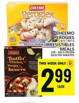 Food Basics CHEEMO PEROGIES OR IRRESISTIBLES MEALS offer