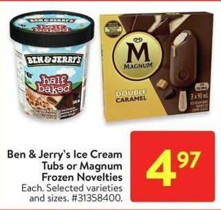 Walmart Ben & Jerry's Ice Cream Tubs or Magnum Frozen Novelties offer