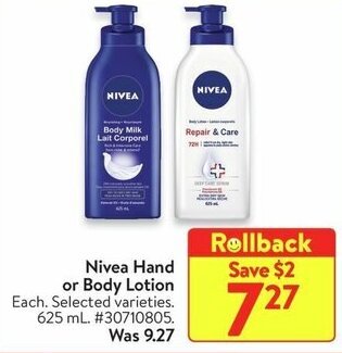 Walmart Nivea Hand or Body Lotion offer