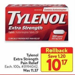 Walmart Tylenol Extra Strength Pain Relief offer