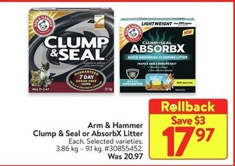 Walmart Arm & Hammer Clump & Seal or AbsorbX Litter offer