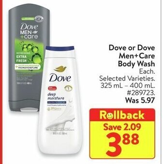 Walmart Dove or Dove Men+Care Body Wash offer