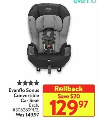 Walmart Evenflo Sonus Convertible Car Seat offer