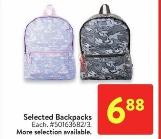 Walmart Selected Backpacks offer