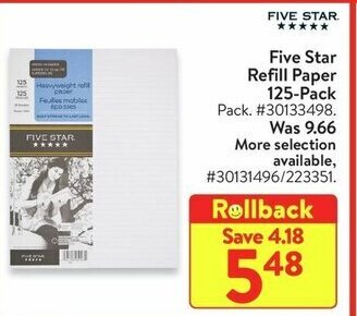 Walmart Five Star Refill Paper offer