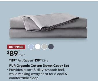Sleep Country Pür organic cotton duvet cover set offer