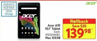 Walmart Acer A10 10.1" Tablet offer
