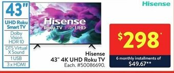 Walmart Hisense 43" 4K UHD Roku TV offer