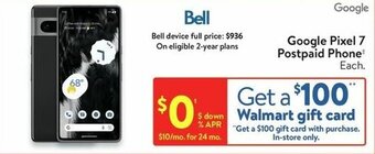 Walmart Google Pixel 7 Postpaid Phone offer