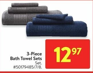 Walmart 3-Piece Bath Towel Sets offer