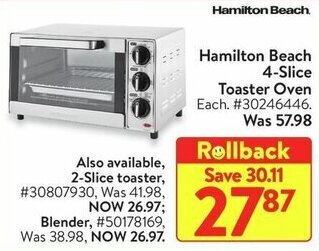 Walmart Hamilton Beach 4-Slice Toaster Oven offer