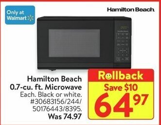 Walmart Hamilton Beach 0.7-cu. ft. Microwave offer