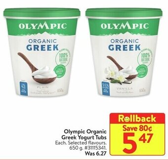 Walmart Olympic Organic Greek Yogurt Tubs offer