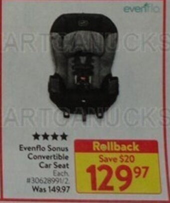 Walmart Evenflo Sonus Convertible Car Seat offer