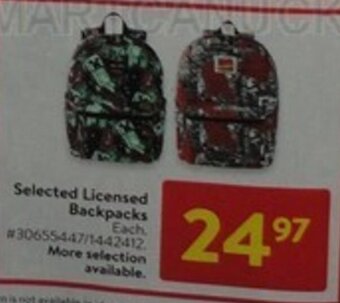 Walmart Selected Licensed Backpacks offer