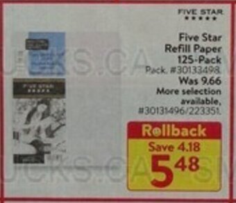 Walmart Five Star Refill Paper offer