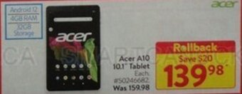 Walmart Acer A10 10.1" Tablet offer