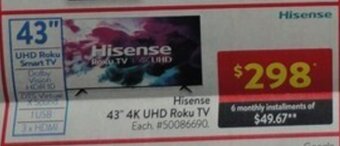 Walmart Hisense 43" 4K UHD Roku TV offer