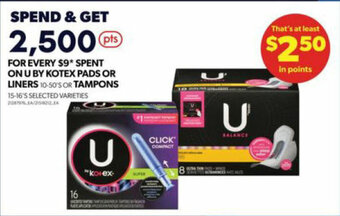 Real Canadian Superstore U BY KOTEX PADS OR LINERS 10 - 50'S OR TAMPONS 15 - 16'S offer