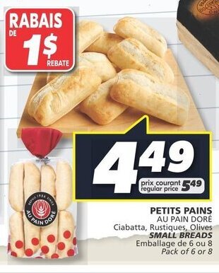 IGA AU PAIN DORÉ Ciabatta, Rustiques, Olives SMALL BREADS Pack of 6 or 8 offer
