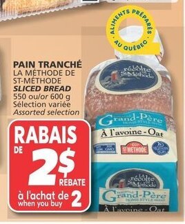 IGA ST-MÉTHODE SLICED BREAD 550 or 600 g offer