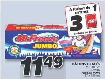 IGA Mr. FREEZE JUMBO FREEZE POPS 27 x 150 mL offer