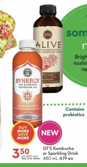 Sobeys GT'S Kombucha or Sparkling Drink 480 ml offer